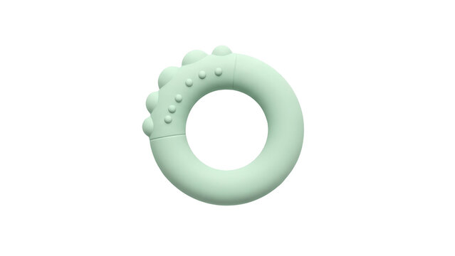 Mint green baby teether toy ring with bumps isolated on transparent background