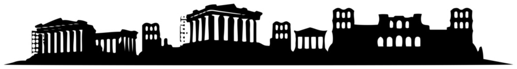 Fototapeta premium Ancient Greek ruins and Parthenon temple skyline in vintage woodcut style