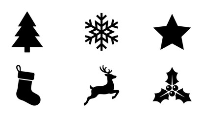 Christmas Icons Set, Festive Vector Graphics, Winter Holiday Symbols, Black Silhouette Collection © YusraSultana