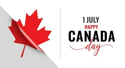 Fototapeta premium Happy canada day greeting card with red maple leaf