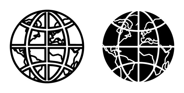 Global Earth Icons, World Map Vector Graphics, International Planet Symbols, Digital Globe Illustrations