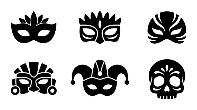 Masquerade Masks Collection, Festive Carnival Icons, Decorative Costume Elements, Vector Graphics Set