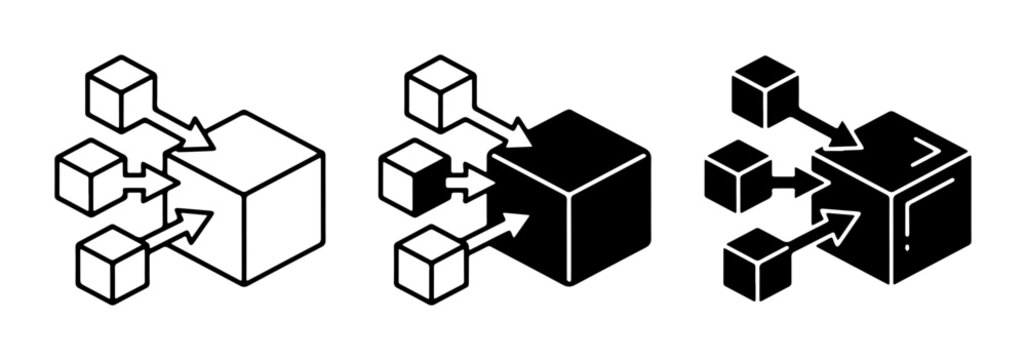 Abstract Cube Network Connection, Data Flow Icon Set, Modular System Concept, Information Exchange Graphics