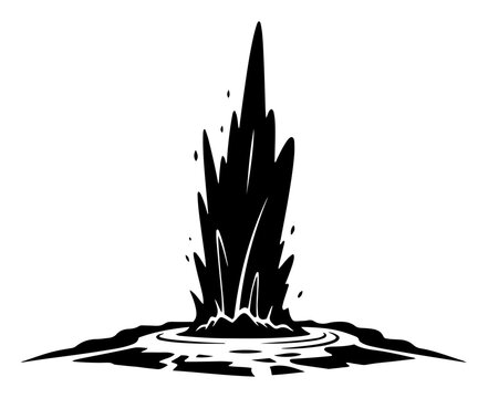 Geyser erupting from ground in bold minimalist silhouette style