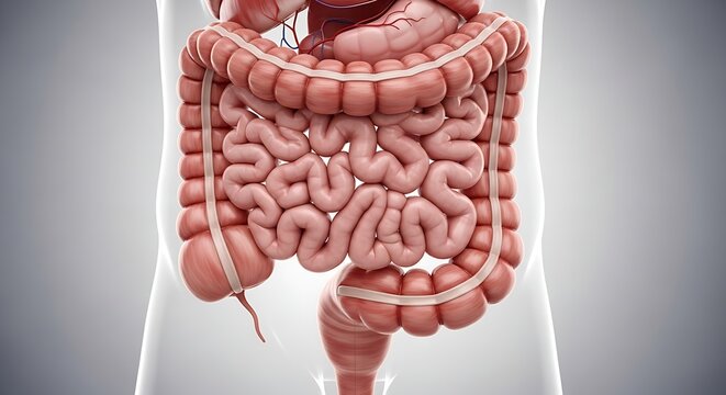 Human Digestive System Illustration showing Small and Large Intestine