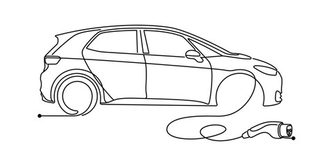 Obraz premium Electric car being charged with a plug and cable eco friendly vehicle