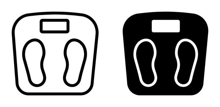 Digital Bathroom Scale Icons, Weight Measurement Tools, Health and Fitness Vector Graphics, Body Mass Index Symbols