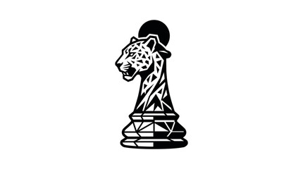 Stylized Leopard Head Chess Piece, Abstract Jaguar Chess Knight, isolated white background © mangun