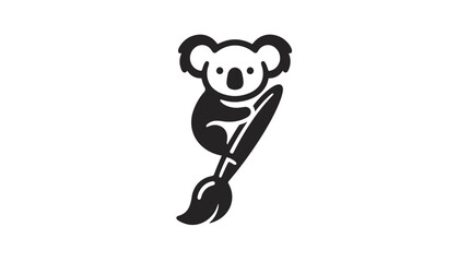 Cute Koala Bear Holding Paintbrush, Artistic Animal Mascot, isolated white background © mangun