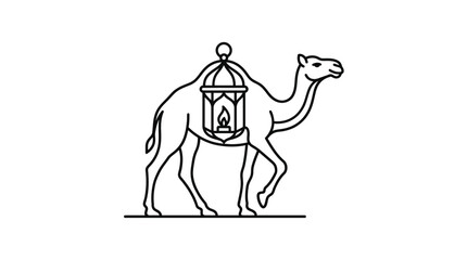 Obraz premium Detailed Line Art Camel with a Lit Lantern on its Back in bright studio