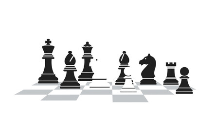 Chess Pieces Silhouette on Board - Strategy and Competition Concept © nei