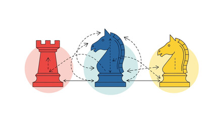 Chess Strategy: Knights and Rook Interconnected, Teamwork, Planning, Competition © nei
