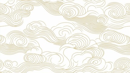 Fototapeta premium Seamless pattern of swirling clouds in gold