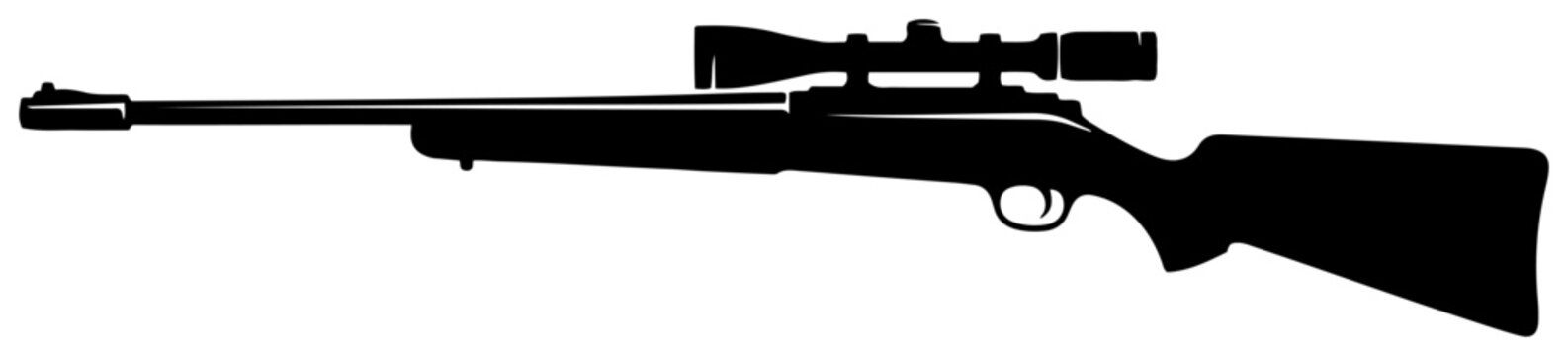 Hunting rifle with telescopic sight and scope black silhouette style