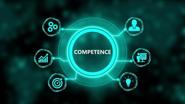 Competence concept hud interface with business and growth strategy for corporate training and development presentations