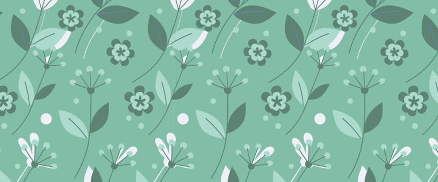 Green floral pattern with white flowers and leaves