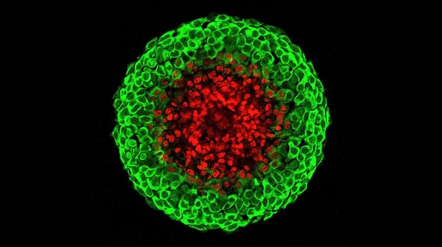 Tumor Spheroid Cross-Section Live-Dead Staining Confocal