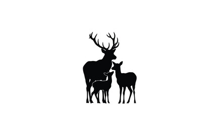 Fototapeta premium Deer family silhouette against a white background