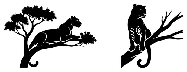 Leopard resting on a tree branch in the african wild in woodcut stencil style © Camel