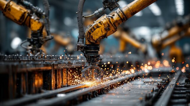 Robotic arm manipulating components on a conveyor belt