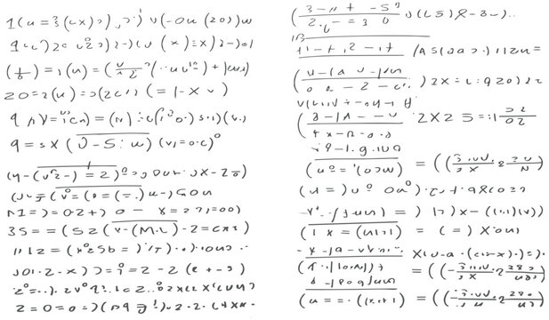 Hand Drawn Mathematical Equations and Graphs on White Paper, Calculus and Algebra Formula Background with Scientific Notes, Vintage Education Texture Vector