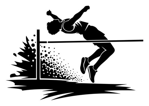 Athlete performing high jump over crossbar in dynamic silhouette style