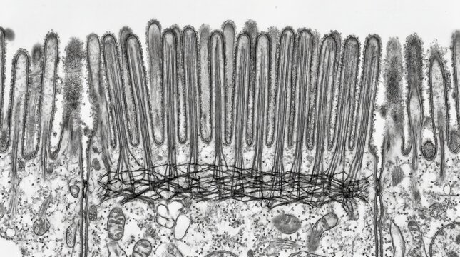 Intestinal Villus Brush Border Microvilli TEM Cross-Section