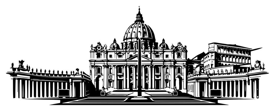 Saint Peters Basilica and Square in Vatican City Rome in high contrast silhouette style