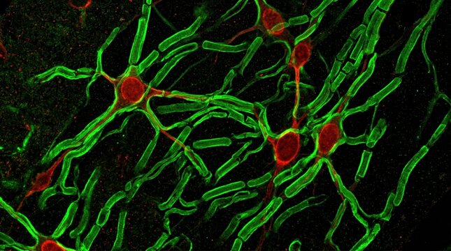 Oligodendrocyte Myelin Sheath Morphology Confocal Brain Slice