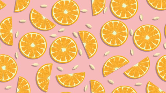 Looping orange citrus seamless pattern animation with fresh fruit design for motion backgrounds.