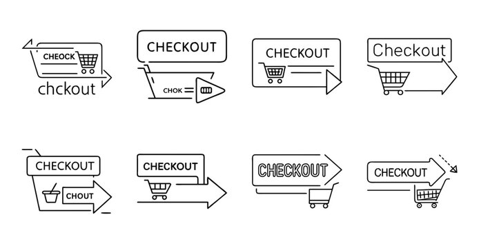 E-commerce checkout process flowchart icons - Colorful vector icons showing an online shopping checkout flow with cart, payment, and confirmation steps.