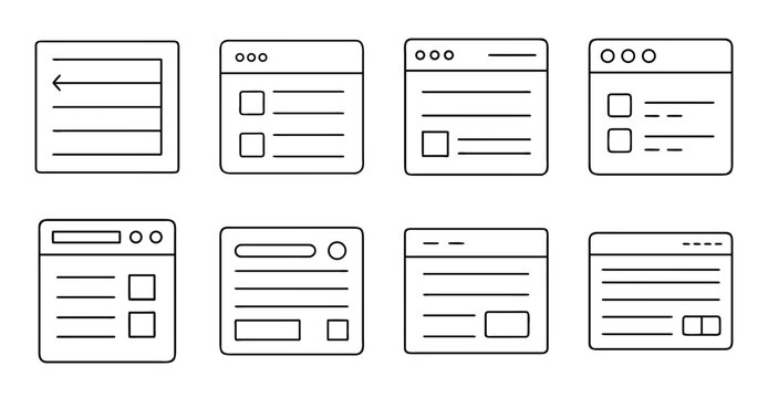 Flat interface checkbox and radio button icons - Minimalist vector icons showing flat checkboxes and radio buttons in various states for UI design projects.