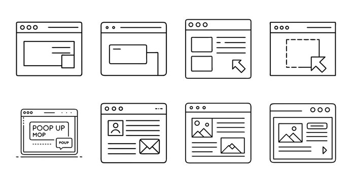 Flat ui wireframe app mockups collection - Modern flat design wireframes showing app interfaces, mobile, and desktop layouts in grayscale and color.