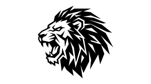 Lion head silhouette mascot with flowing mane looking left side aggressive wildlife vector.