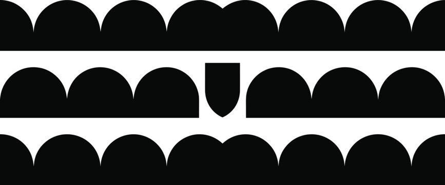 Optical illusion scalloped pattern vector illustration with geometric semicircle rows, abstract rhythm design and decorative artwork