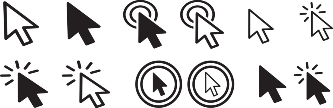 Click cursor set icon, arrow pointer, computer cursor mouse forms 