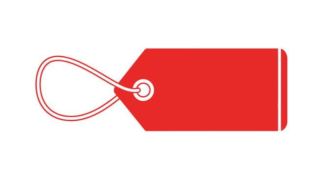A red tag with a looped string is hanging from the top left corner on a white background.