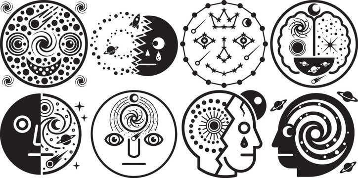 Cosmic face and mind portraits symbolizing space and human psychology.