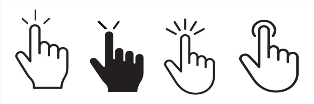 Hand cursor icon. Hand click icon set. Pointer sign and symbol. Vector illustration