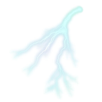 Electric blue lightning bolt spark isolated on transparent background