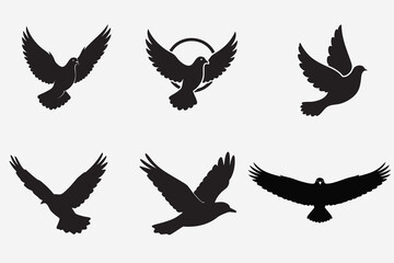 Fototapeta premium Minimalist Doves and Eagles in Flight Flying Bird Silhouette Vector Set