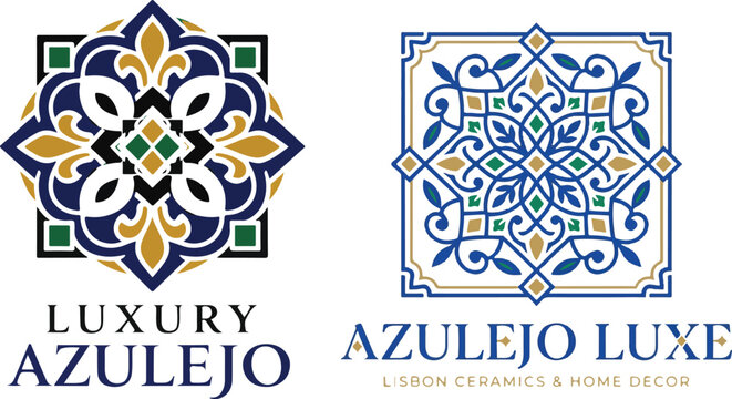 Luxury azulejo tile pattern logo design for premium interior ceramics