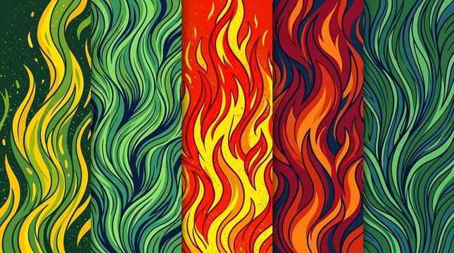 Colorful abstract floral butterfly pattern with tribal swirls and red flame decorative seamless vector design