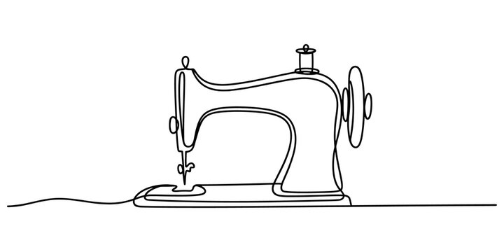 Continuous single line drawing of a vintage sewing machine