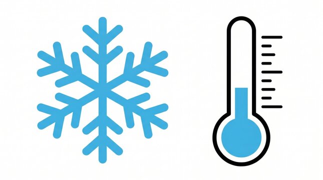 Blue snowflake and thermometer with cold temperature icon in line art style