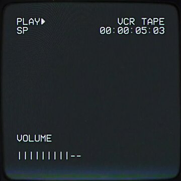Vhs tape playing with timer showing progress and volume bar animation creating retro aesthetic background footage for media projects.