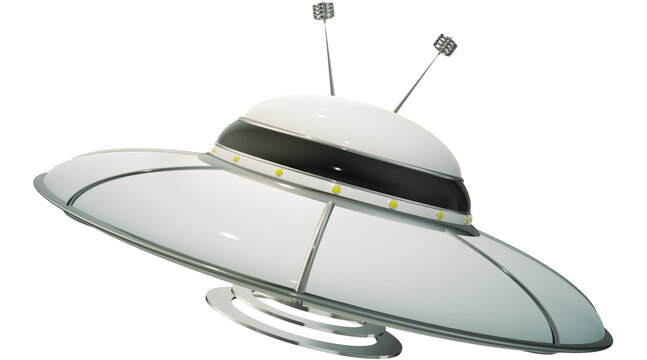 UFO, aliens spaceship flying, isolated on transparent background