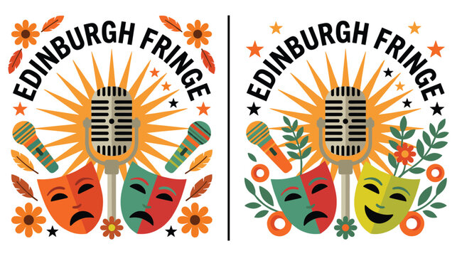 Edinburgh Fringe festival microphone masks and decorative elements.