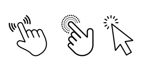 Fototapeta premium Mouse click cursor icon. Cursor set in arrow forms. Black and white pointer finger symbol for website navigation.