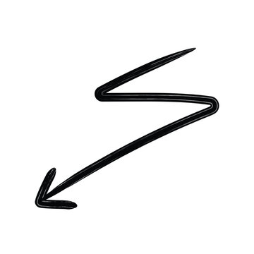Zigzag downward arrow in brush stroke line art showing financial market decline